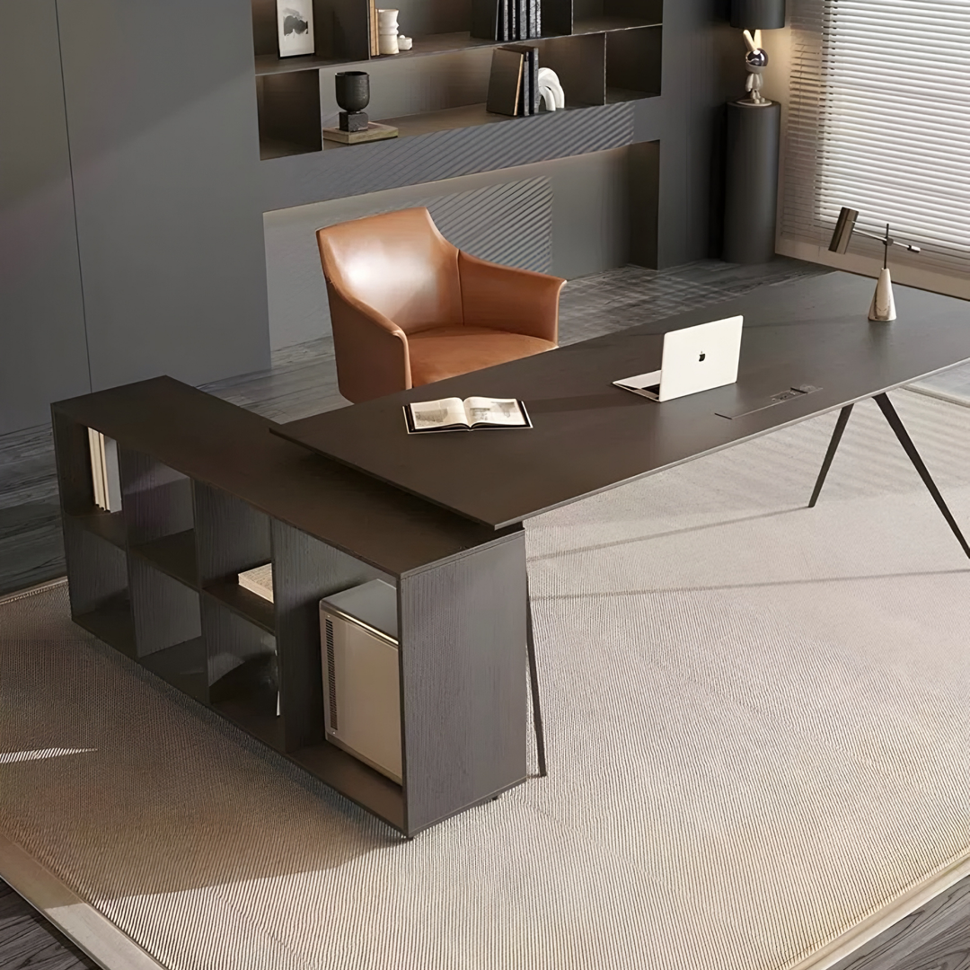 NERO Modern Office Side Desk with Storage Shelf