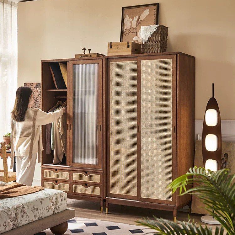 SHELDON Rustic Rattan Wardrobe