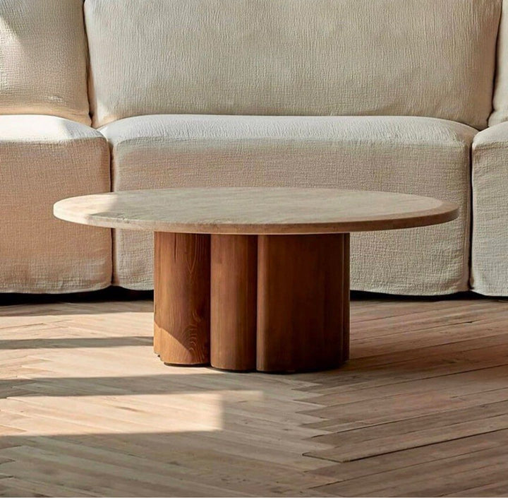 ATRES Modern Travertine Round Coffee Table