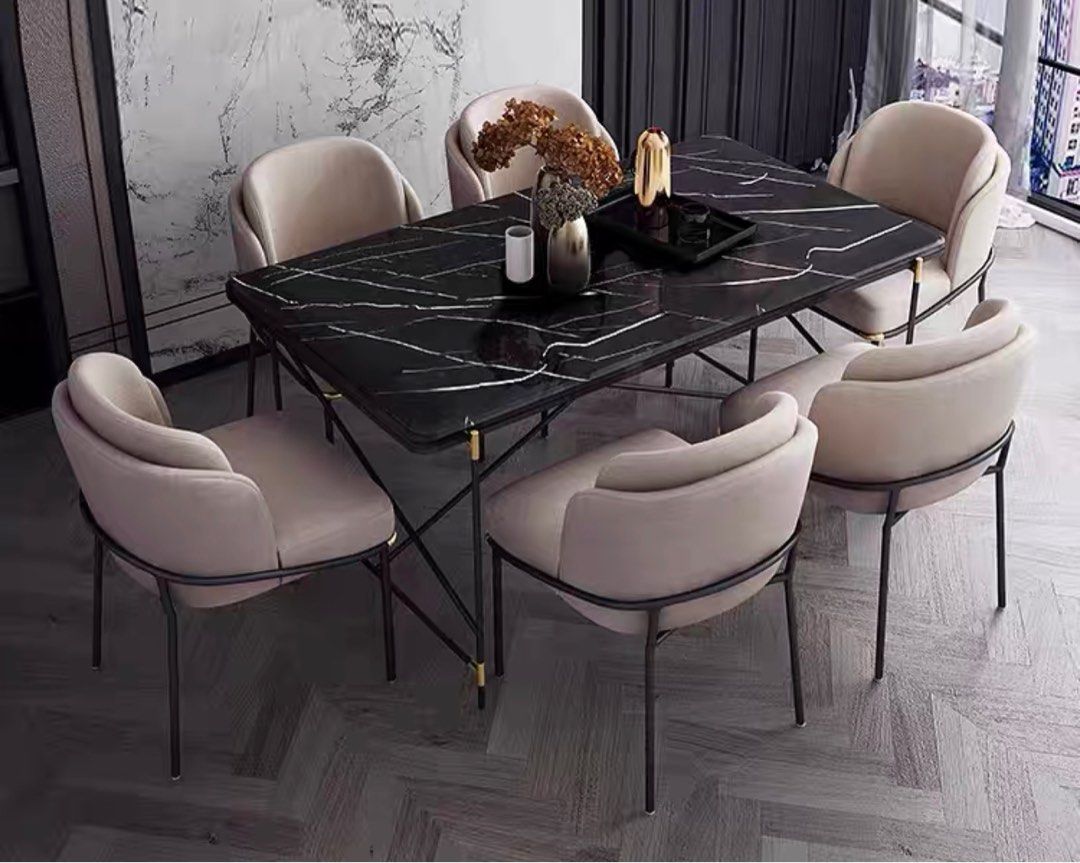 HOLYFIELD Industrial Marble Dining Table