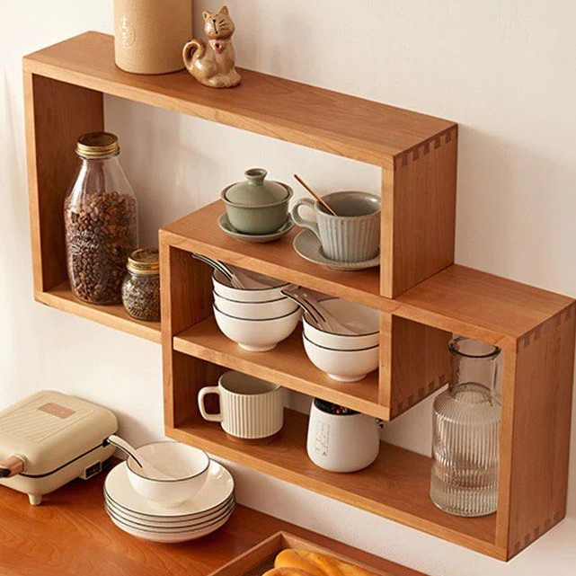 POUNGE Overlap Solid Wood Wall Shelf