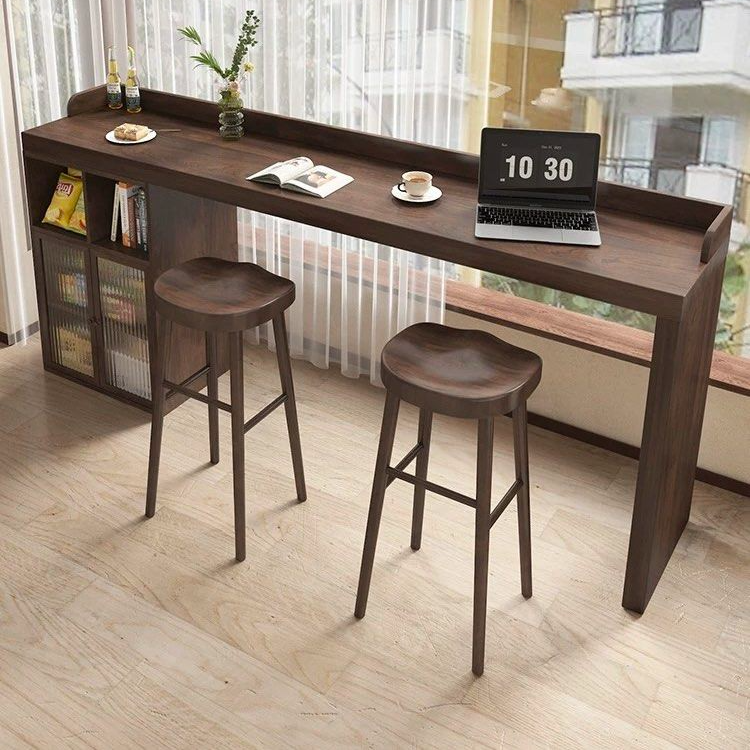 JOKIUN Modern Solid Wood Bar Table With Storage