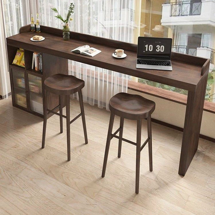 JOKIUN Modern Solid Wood Bar Table With Storage