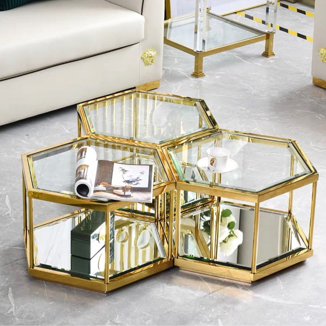 TANIA Modern Honeycomb Glass Coffee Table