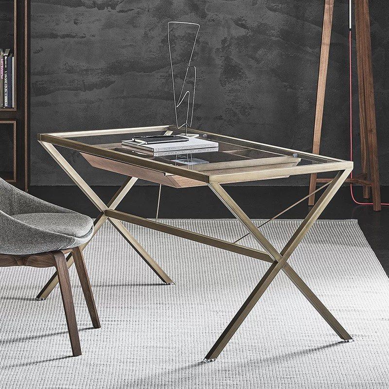MAXIMILIAN Industrial Glass Study Table