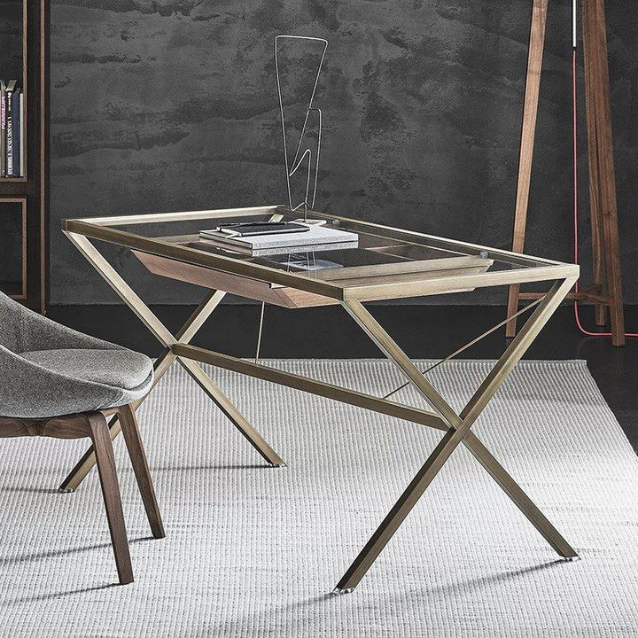 MAXIMILIAN Industrial Glass Study Table