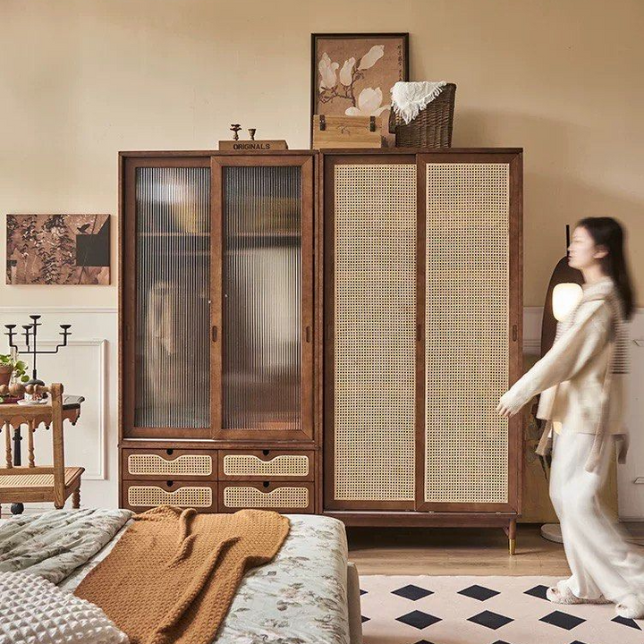 SHELDON Rustic Rattan Wardrobe