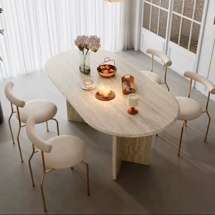 ZAILE Modern Travertine Dining Table