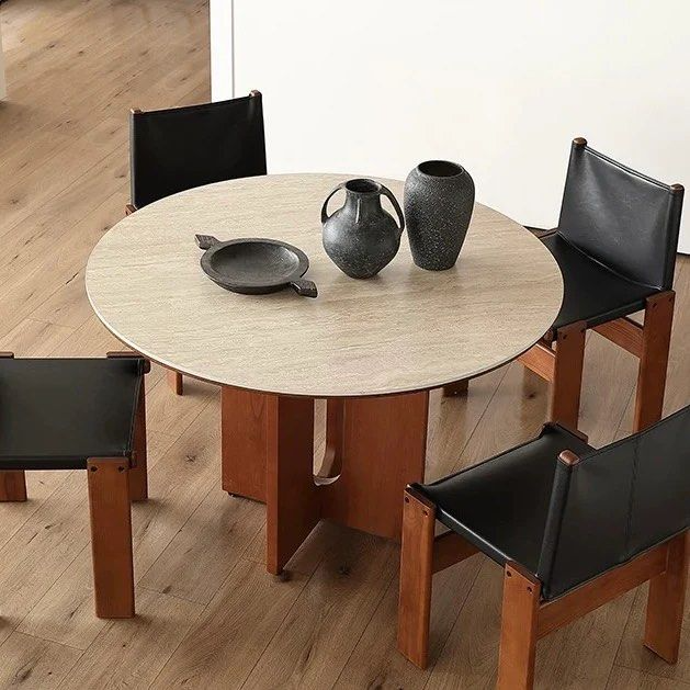 ISSA Modern Travertine Round Dining Table