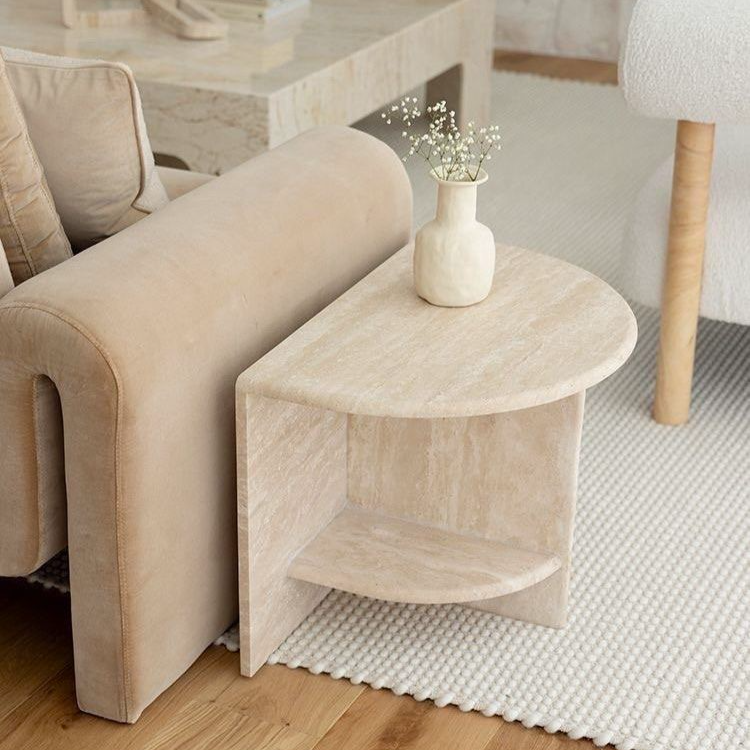 KIM Modern Travertine Side Table