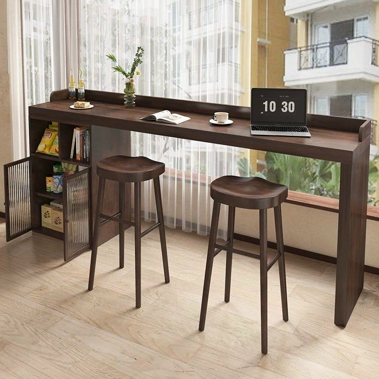JOKIUN Modern Solid Wood Bar Table With Storage