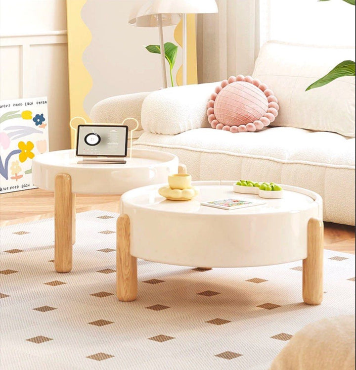 AIDEN Japandi Solid Wood Round Coffee Table