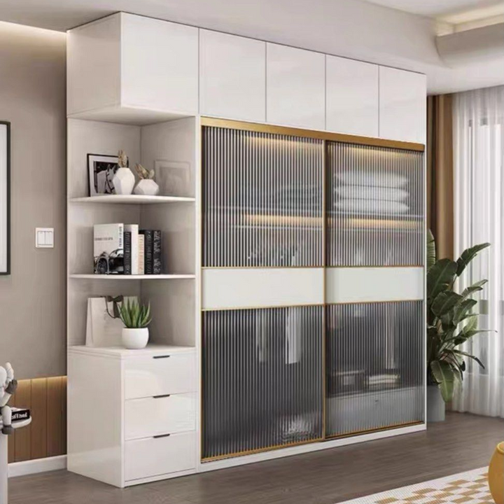 TULLIA Modern Gold & White Wardrobe