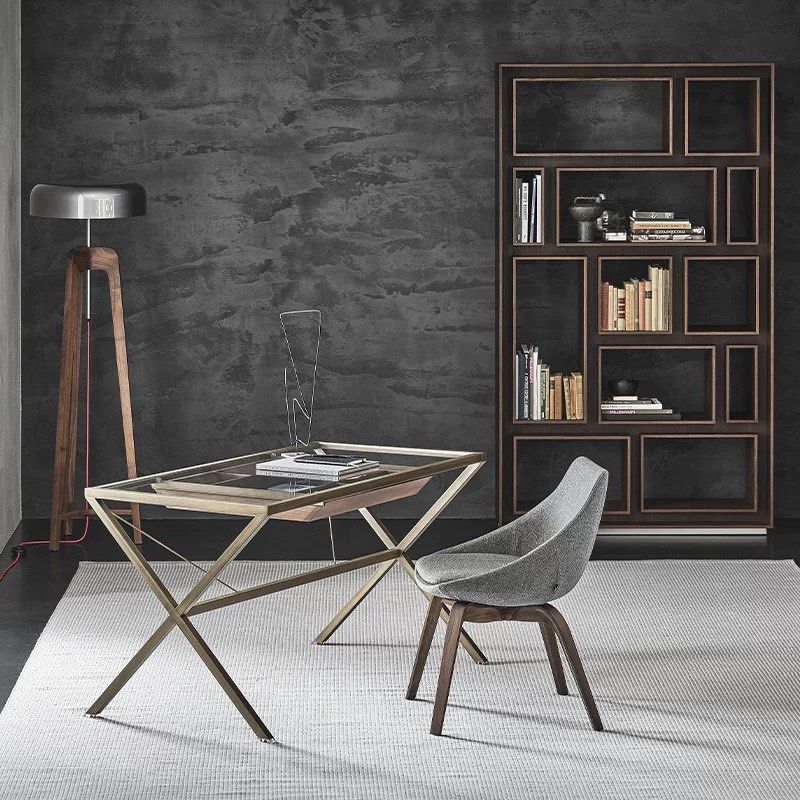 MAXIMILIAN Industrial Glass Study Table