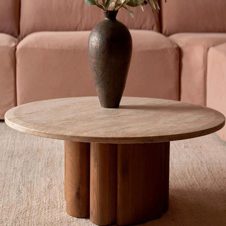 ATRES Modern Travertine Round Coffee Table