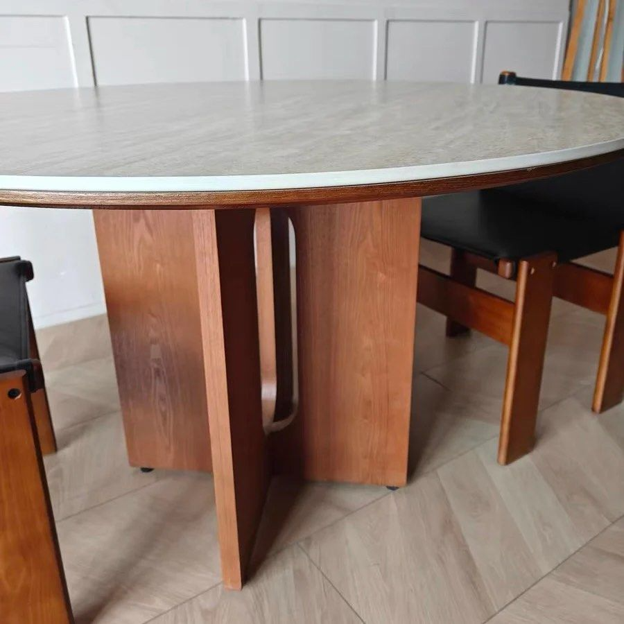 ISSA Modern Travertine Round Dining Table