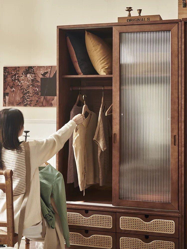 SHELDON Rustic Rattan Wardrobe