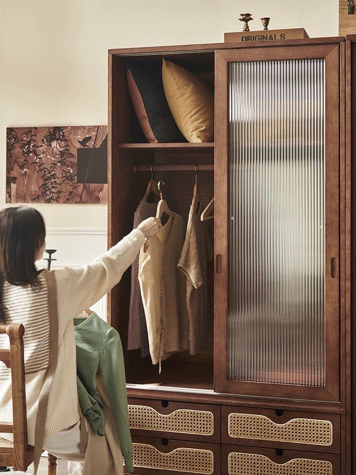 SHELDON Rustic Rattan Wardrobe