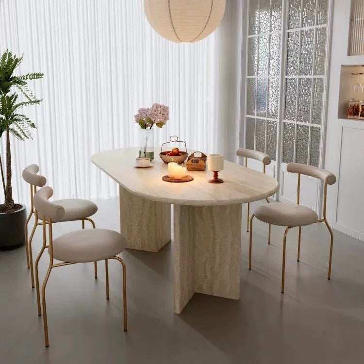 ZAILE Modern Travertine Dining Table