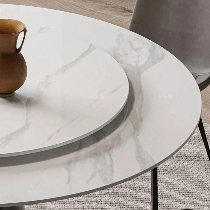 MACK Round Marble Dining Table With Lazy Susan