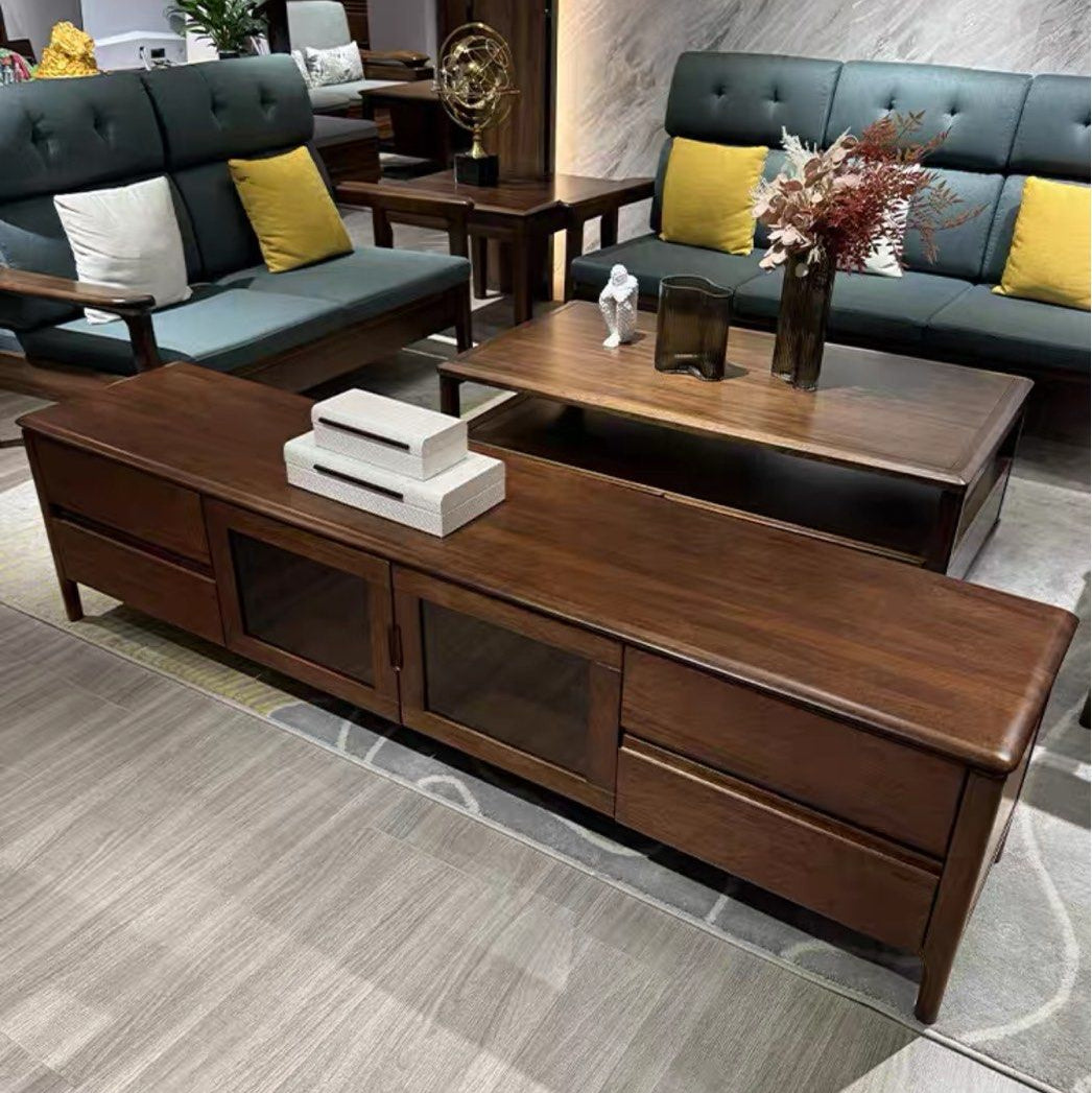 HAROL Modern Solid Walnut Wood TV Console