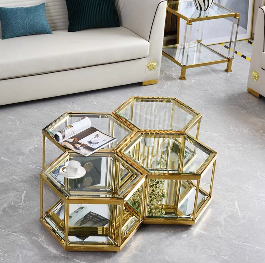 TANIA Modern Honeycomb Glass Coffee Table