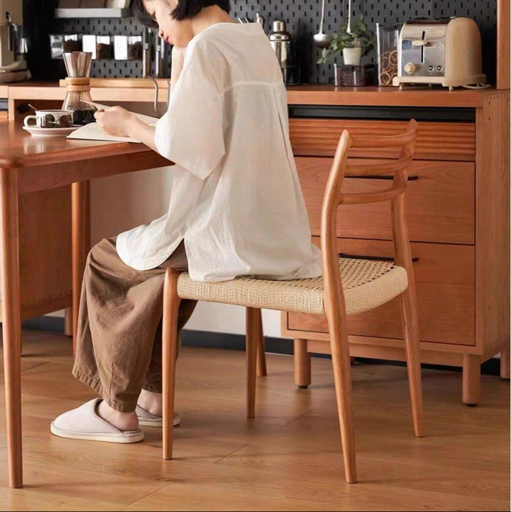 SERIO Solid Wood & Rattan Dining Chair
