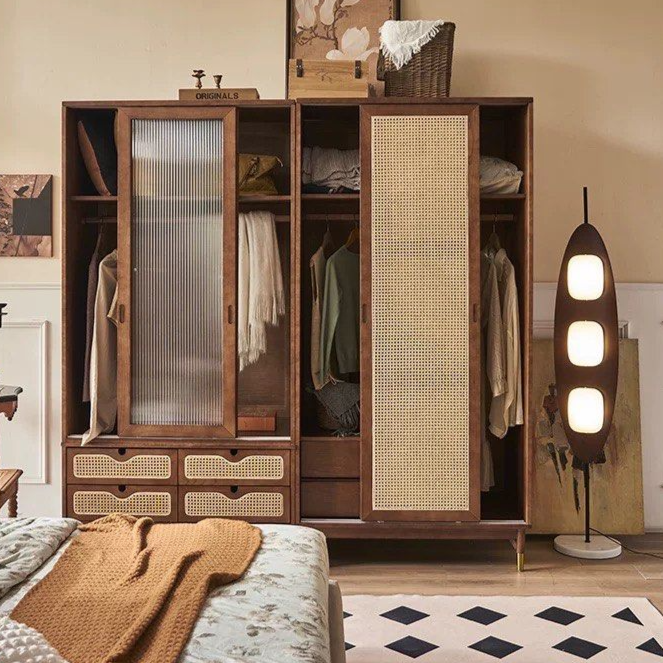 SHELDON Rustic Rattan Wardrobe