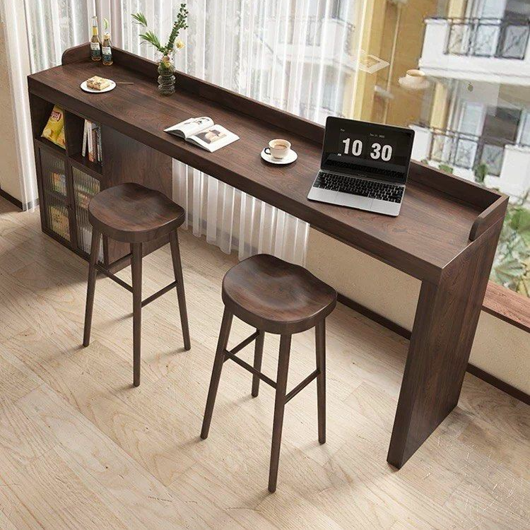 JOKIUN Modern Solid Wood Bar Table With Storage