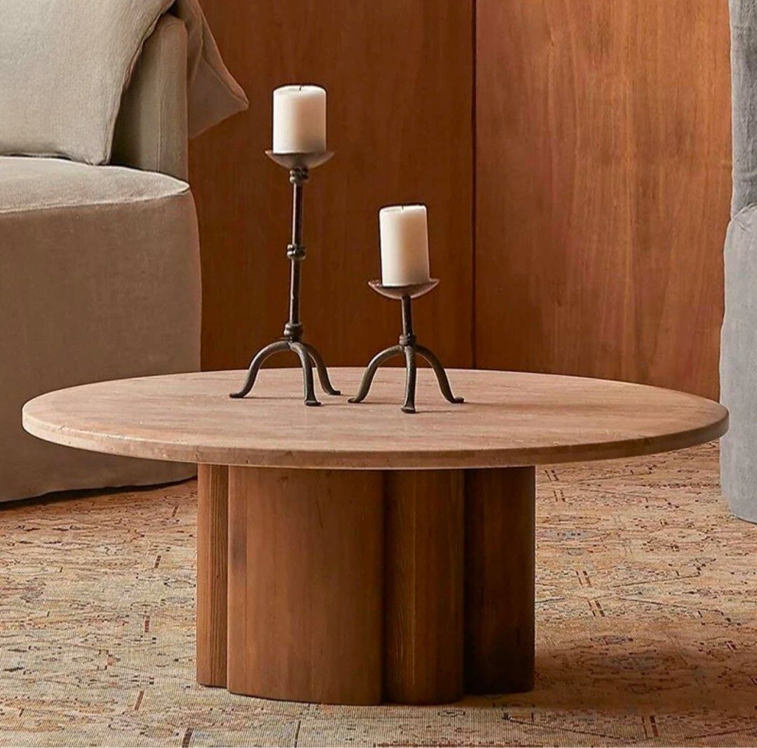 ATRES Modern Travertine Round Coffee Table