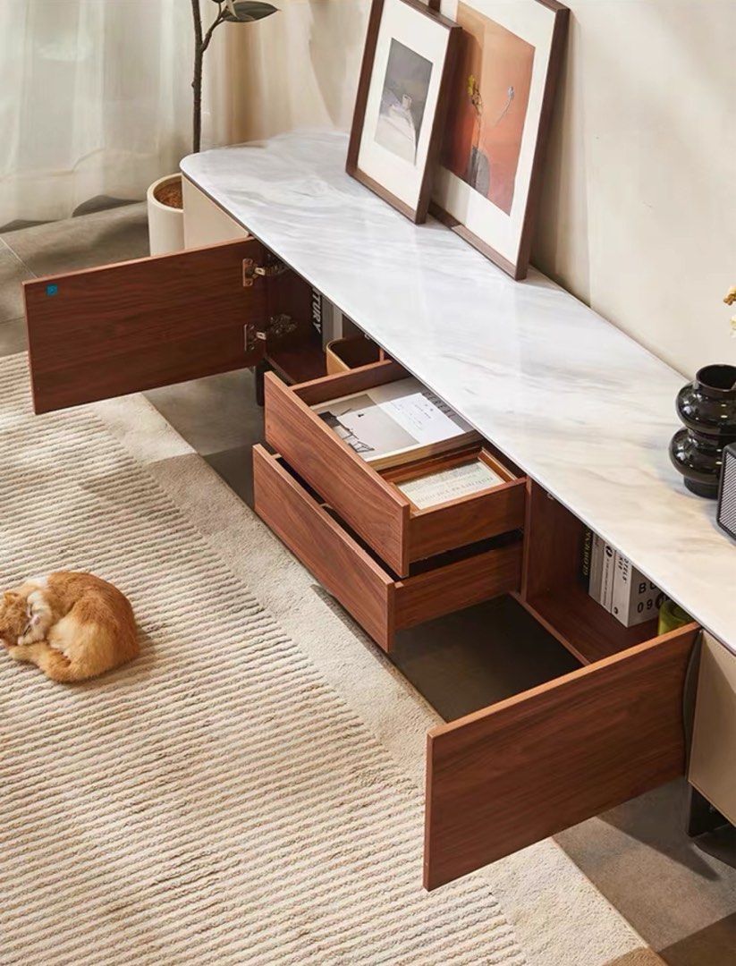 VACLA Modern Saddle Leather TV Console