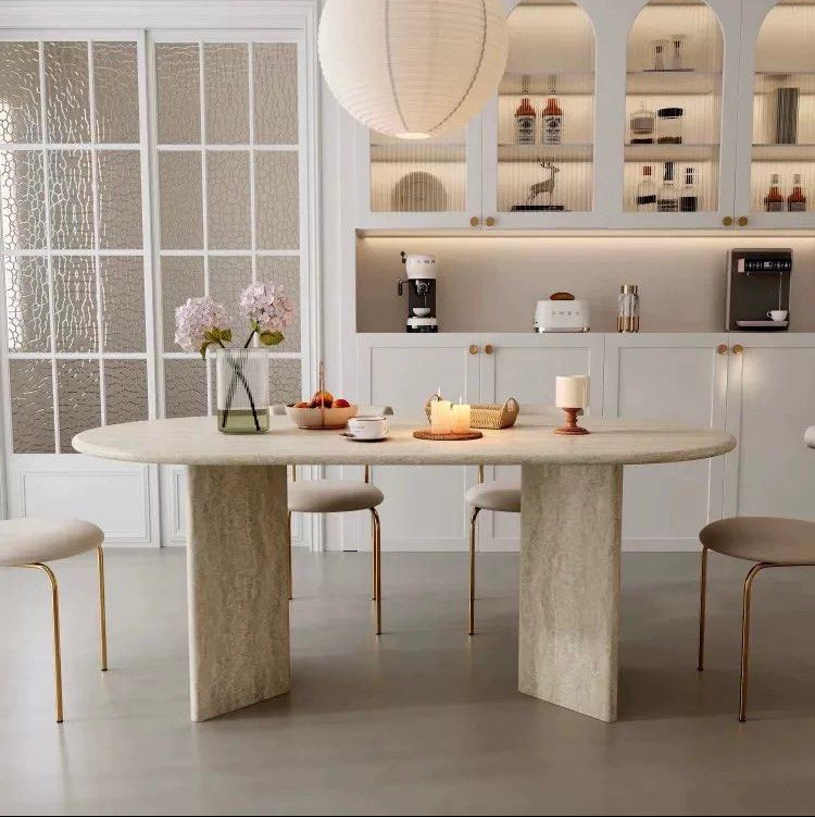 ZAILE Modern Travertine Dining Table