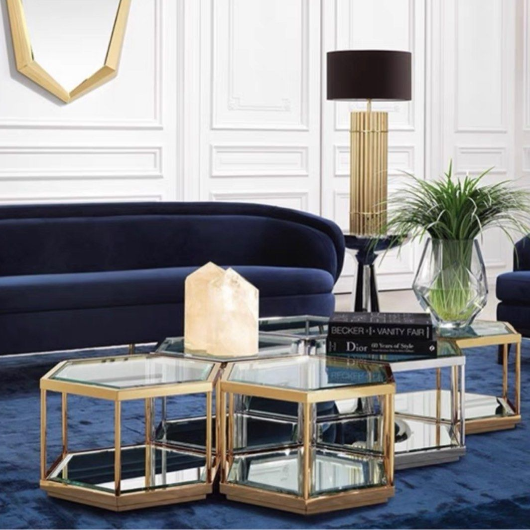 TANIA Modern Honeycomb Glass Coffee Table