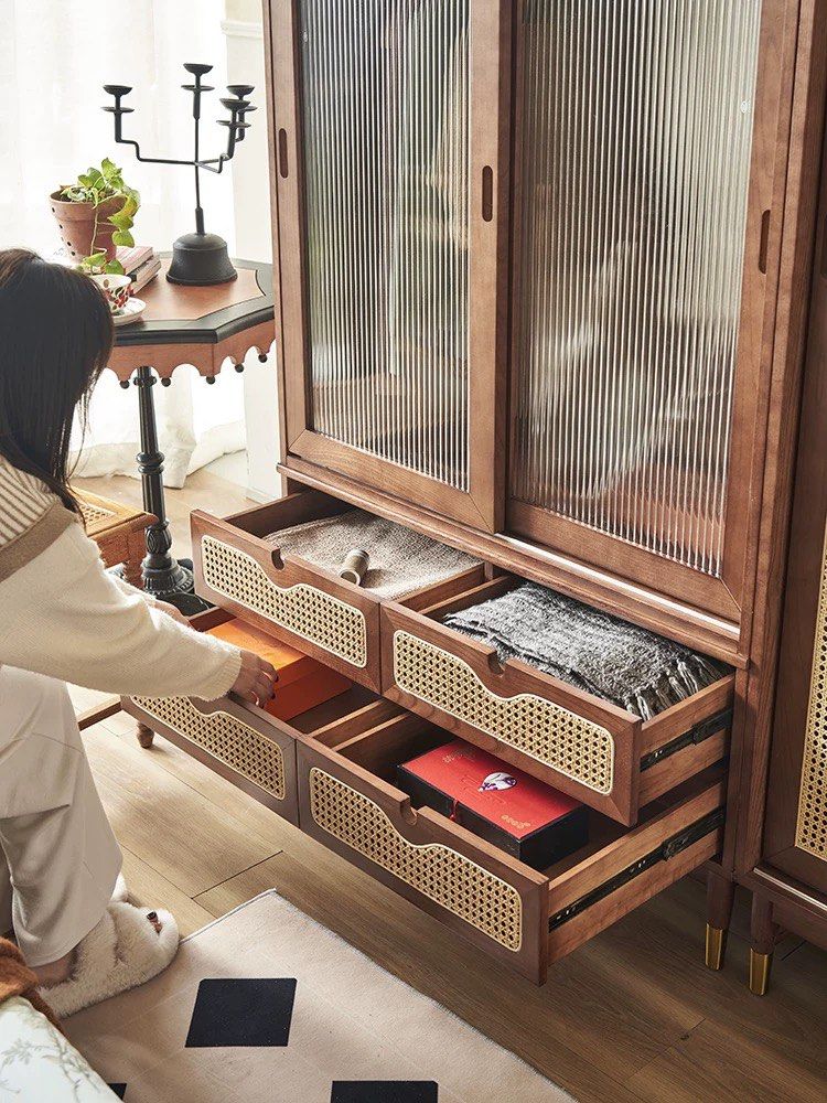 SHELDON Rustic Rattan Wardrobe