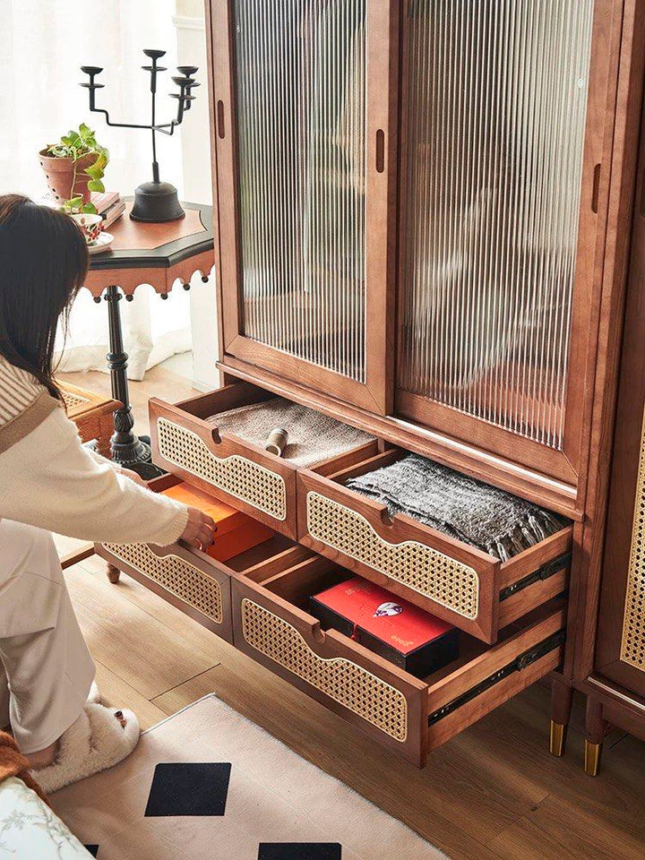 SHELDON Rustic Rattan Wardrobe