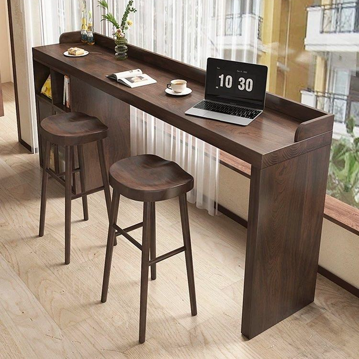 JOKIUN Modern Solid Wood Bar Table With Storage
