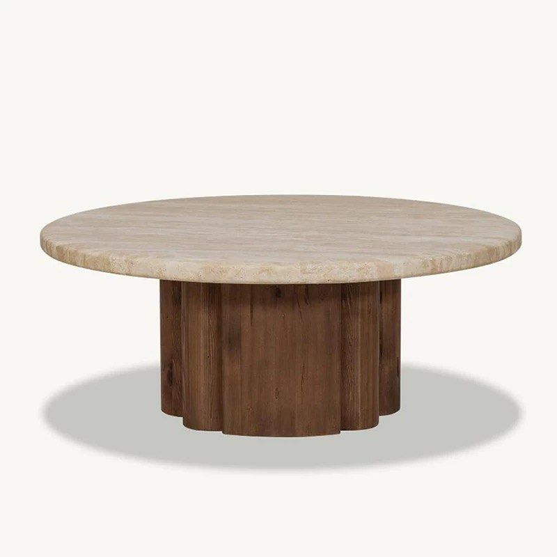 ATRES Modern Travertine Round Coffee Table
