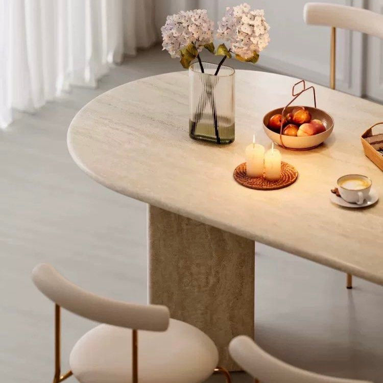ZAILE Modern Travertine Dining Table