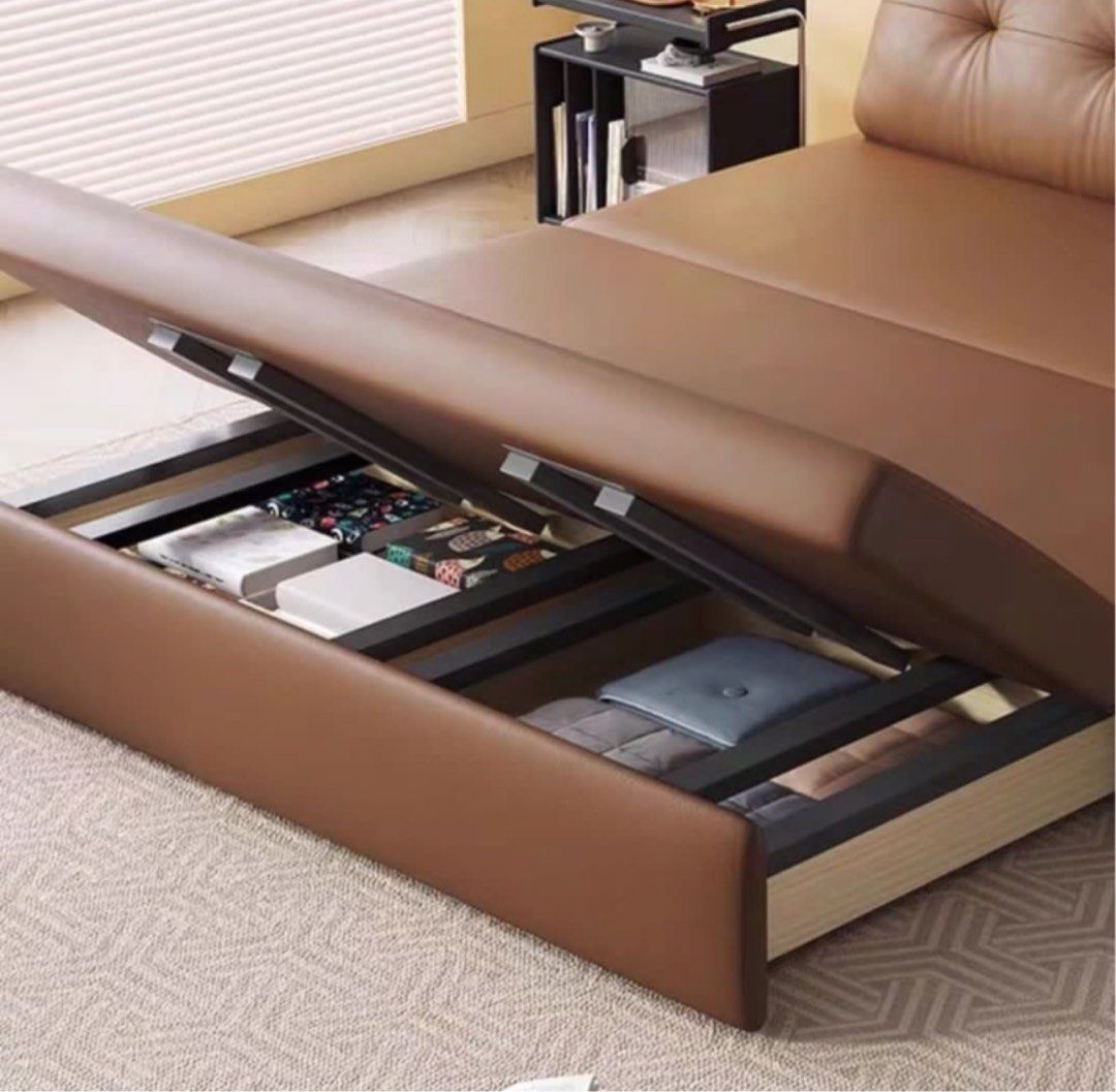 ZANI Scratch Resistant Leather Storage Sofa Bed