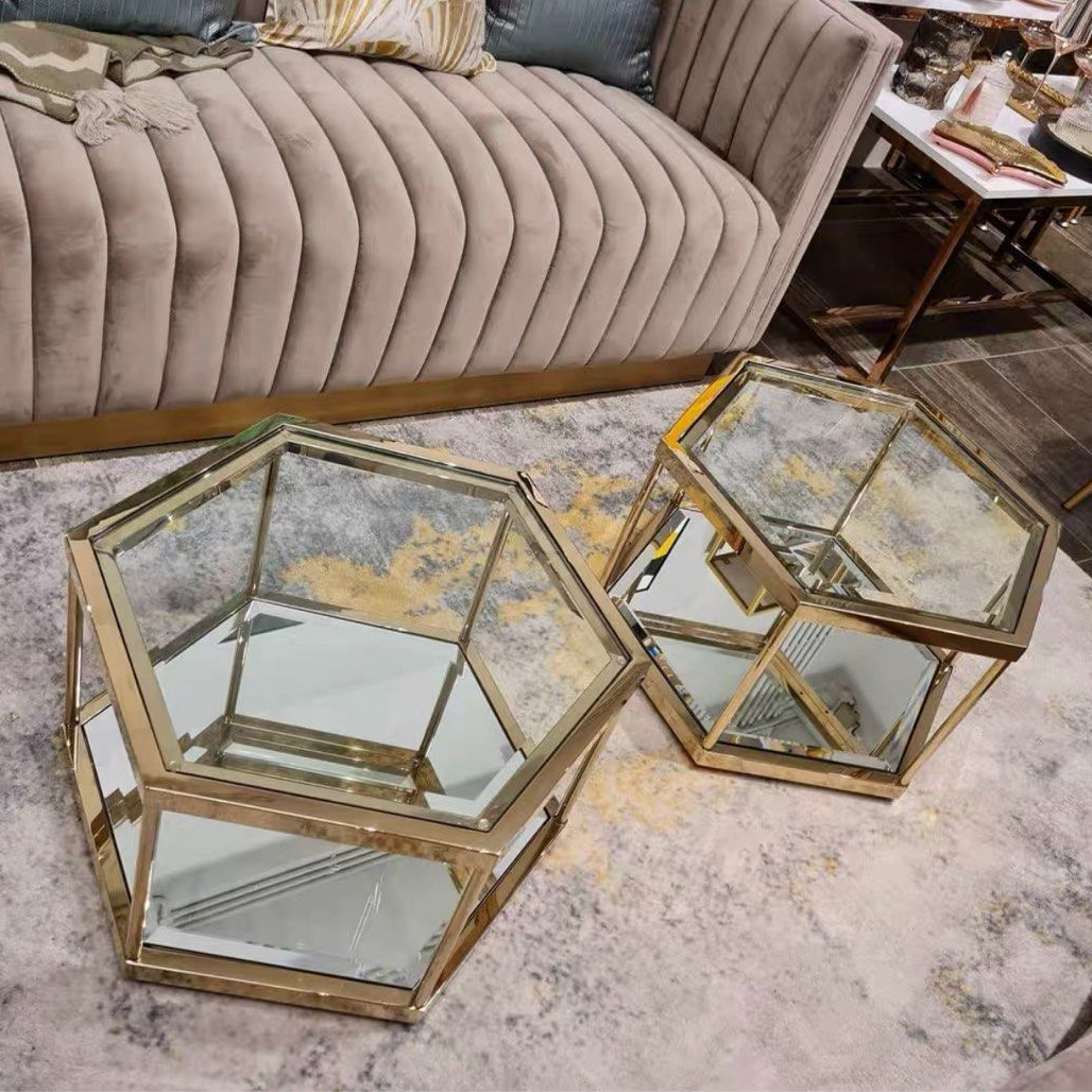 TANIA Modern Honeycomb Glass Coffee Table
