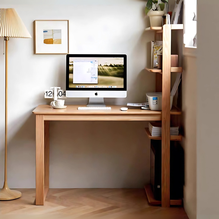 TRISEL Modern Oak Wood Study Table with Shelves