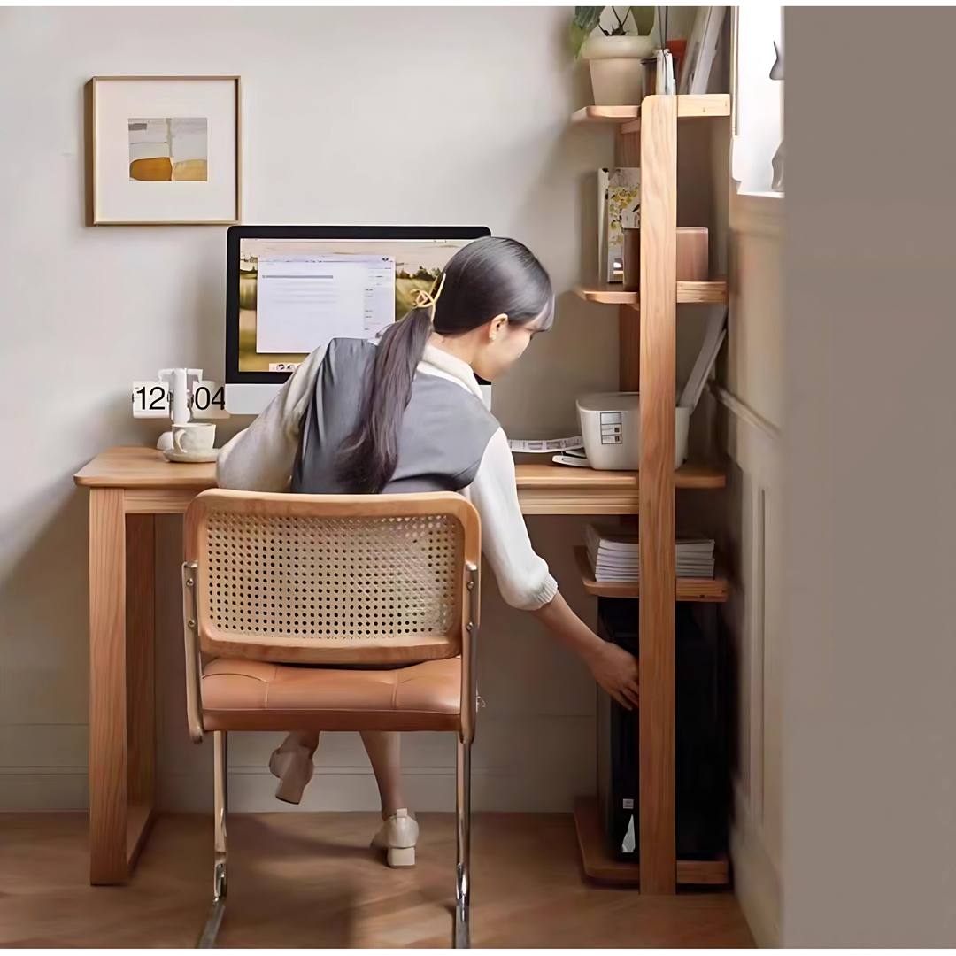 TRISEL Modern Oak Wood Study Table with Shelves