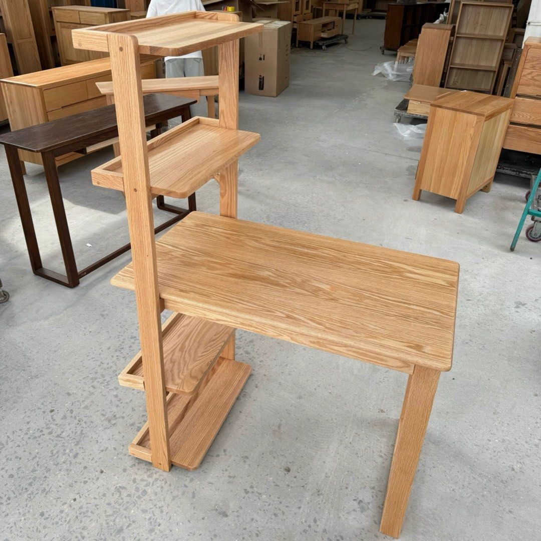TRISEL Modern Oak Wood Study Table with Shelves