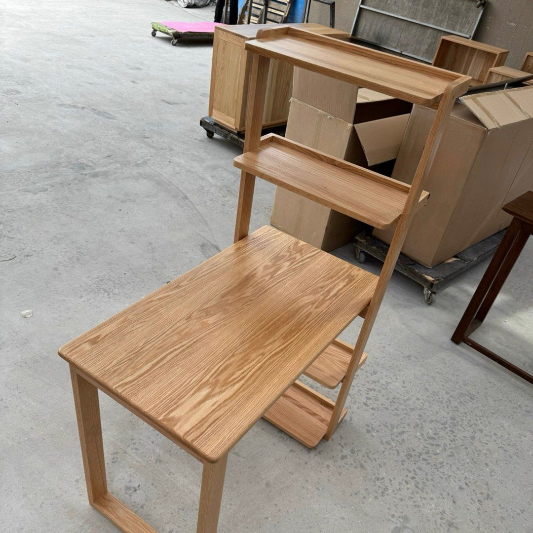 TRISEL Modern Oak Wood Study Table with Shelves