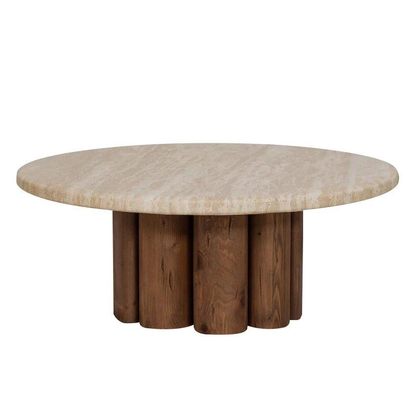 ATRES Modern Travertine Round Coffee Table