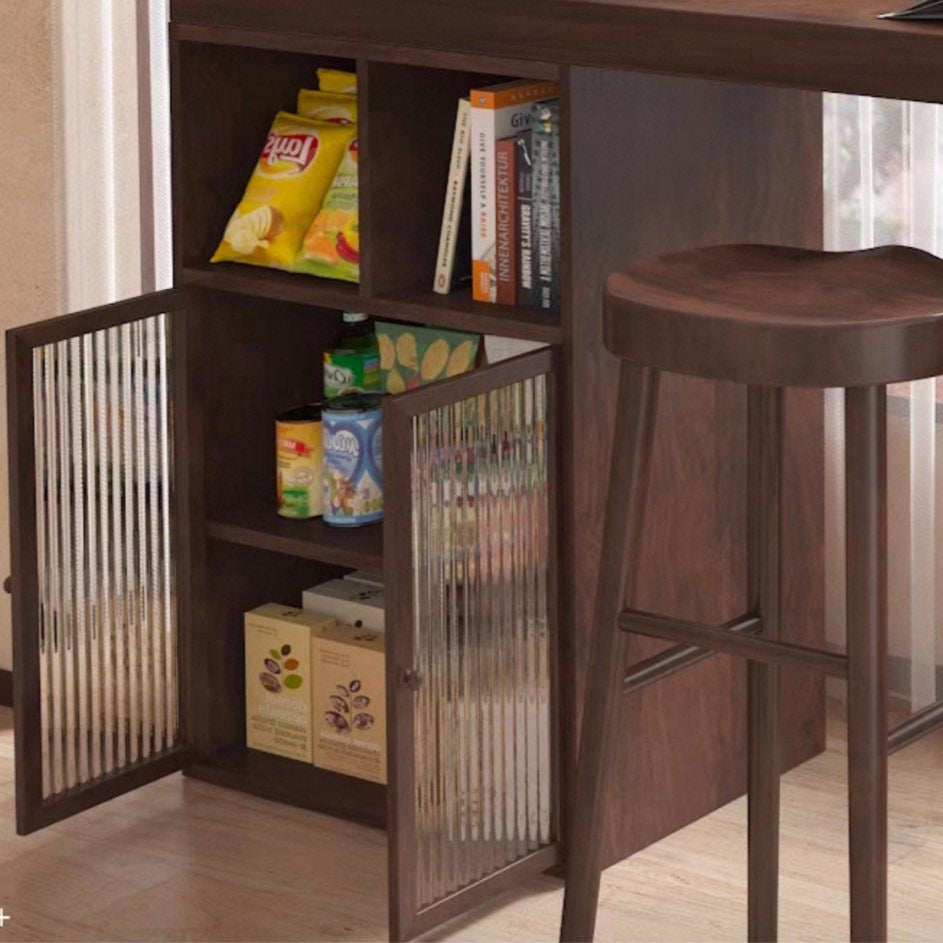 JOKIUN Modern Solid Wood Bar Table With Storage