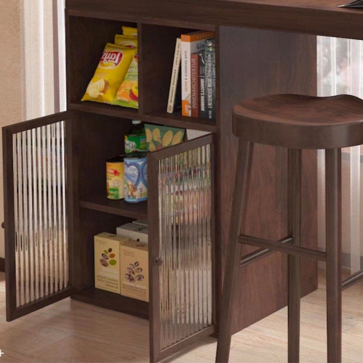 JOKIUN Modern Solid Wood Bar Table With Storage