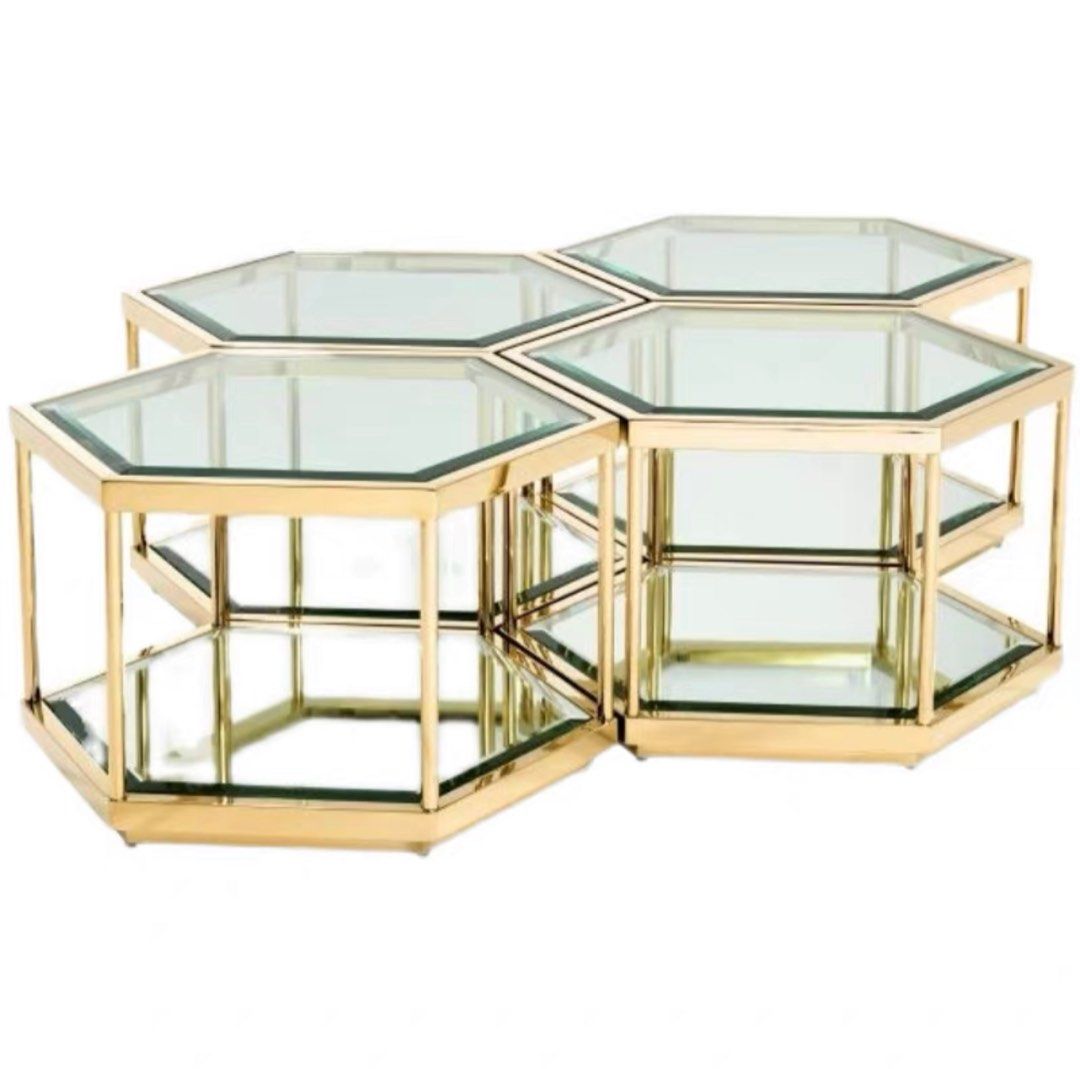 TANIA Modern Honeycomb Glass Coffee Table