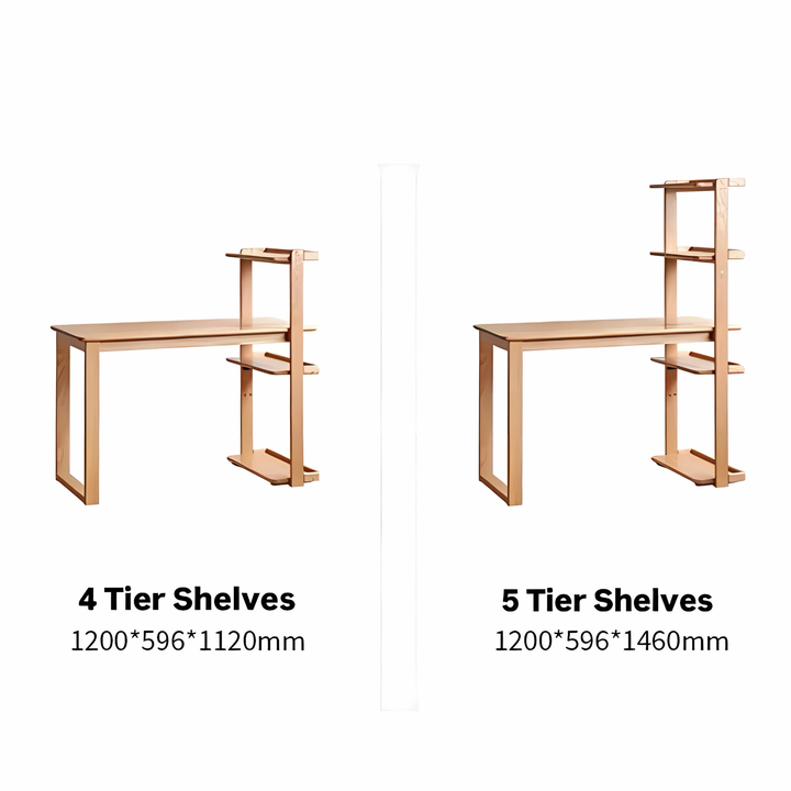 TRISEL Modern Oak Wood Study Table with Shelves