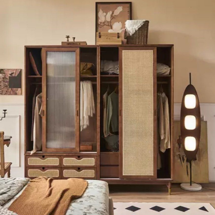 SHELDON Rustic Rattan Wardrobe
